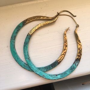 Anthropologie Gold & Turquoise Hoops